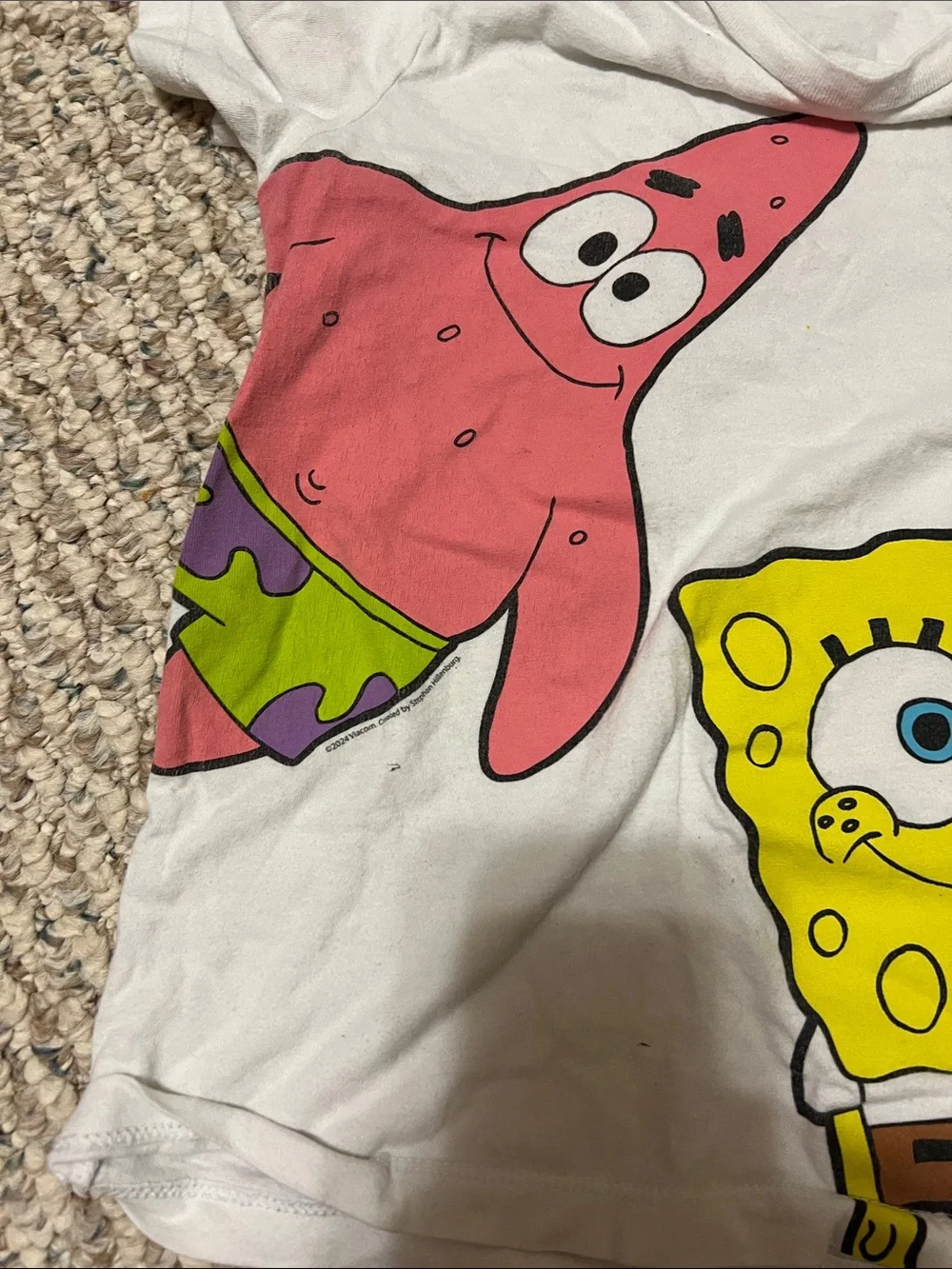 Old Navy White Tee with Yellow SpongeBob, Pink Patrick, and Green Plankton